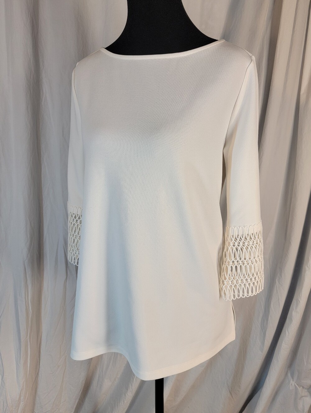 Ann Taylor Women’s Creamy White Boatneck Top with Lace Bell Sleeves